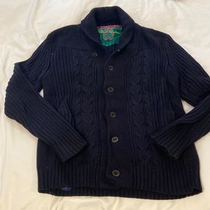 Men’s Robert Graham cable knit button down sweater. Navy size small (runs large)